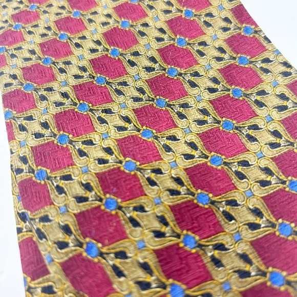 ROBERT TALBOTT STUDIO Men’s Maroon Blue Scroll Print Silk Hand Made Tie USA 59” - Picture 3 of 7
